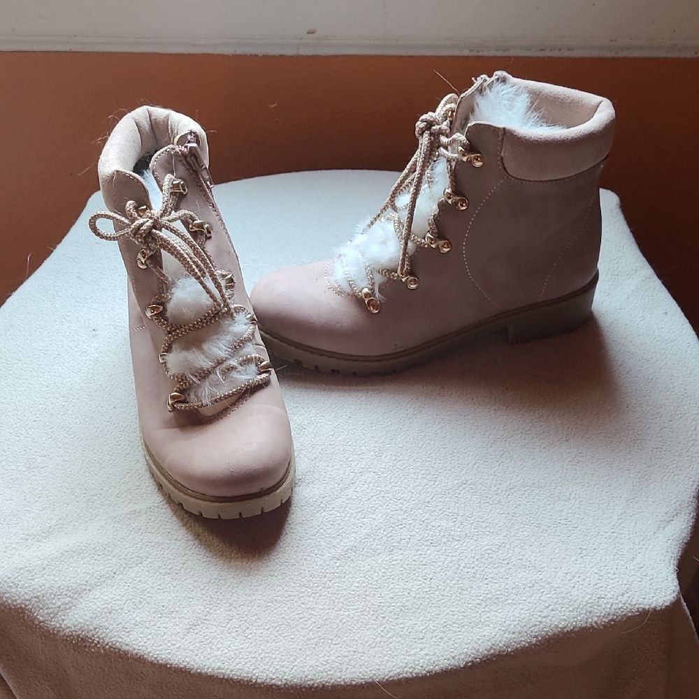 Wonder Nation Pink Moto Boots with Lace-Up Design